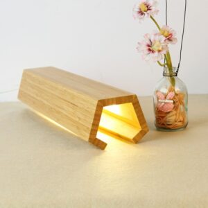 wood pentagonal led table lamp with usb