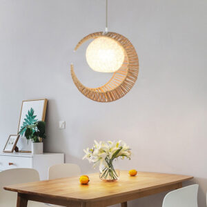 creative rattan and rope moon pendant lampshade for living room