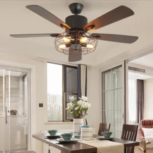 52 inch 5 light iron cage rustic ceiling fan light