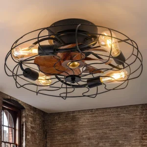 4 light industrial style iron cage ceiling fan light