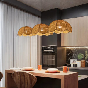 japanese style flower shape pendant light creative wicker woven shade rattan lantern hanging lamp