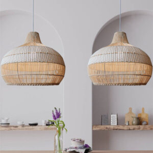 handwoven rattan kitchen island pendant lighting