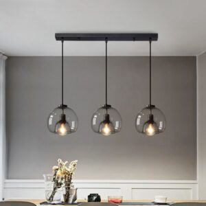 black spherical glass pendant light