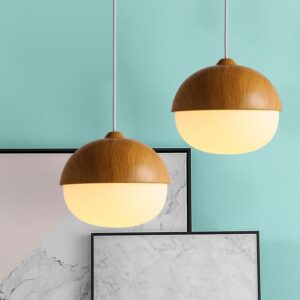 wooden 1 light nut shaped pendant light