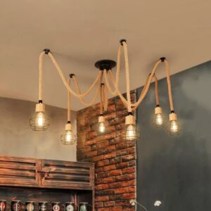 spherical cage rope 6 lights brown pendant lighting fixture