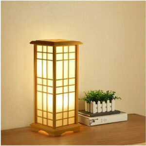 wood tatami table lamp for bedroom plug in brown 24cm