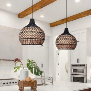 minimalism rattan ceiling light fixture woven pendant lampshade