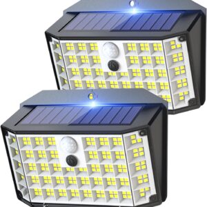 solar outdoor lights, 2 pack 176 leds motion sensor lights outdoor ip65 waterproof wall lights with 3 working modes & 270° wide angle solar lights