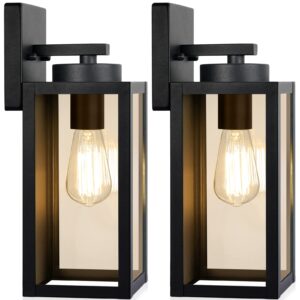 outdoor wall light fixtures, exterior waterproof wall lanterns, bronze porch sconces wall mounted lighting with e26 sockets & glass shades, modern wall lamps for patio front door entryway, 2 pack