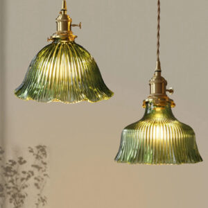 green skirt shape pleated pattern glass chandelier traditional retro village small hanging lamp