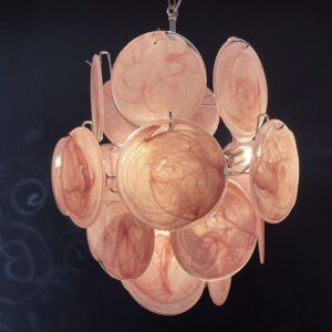 1970’s vintage italian murano chandelier, 24 pink discs